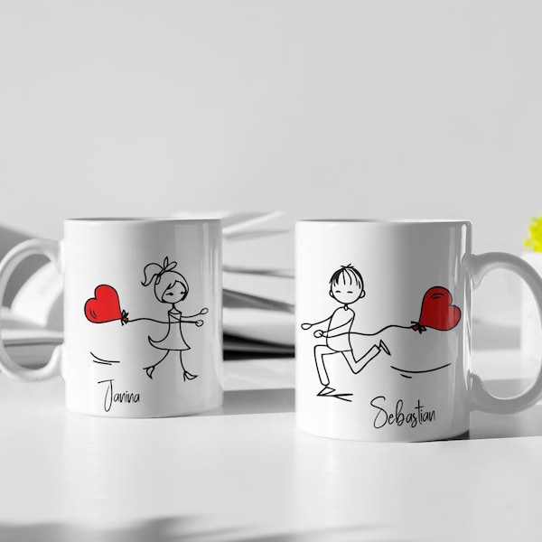 Minimalistischer Liebesbecher, Tasse für Freund oder Freundin, Geschenk für Ehepaar, Valentinstagsgeschenk für Sie und Ihn, personalisierte Namenstasse