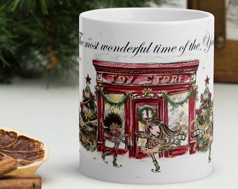 Taza de Navidad Vintage, Regalo Secreto de Santa, Taza de Tienda de Juguetes, Tazas de Chocolate Caliente Personalizadas