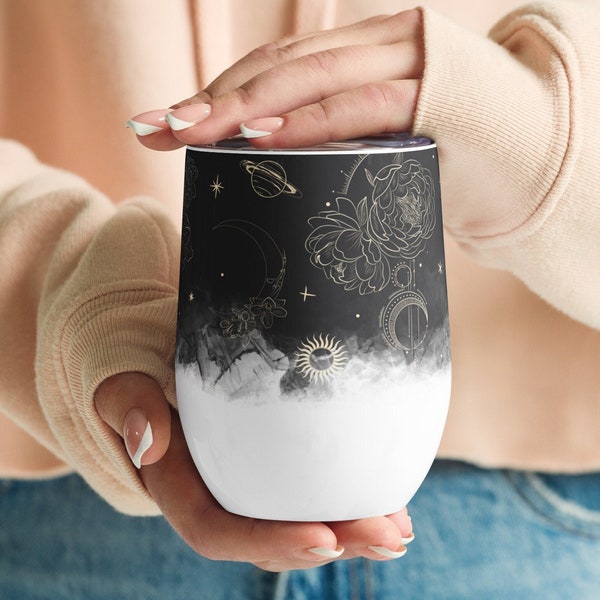 Celestial Wine Tumbler, Mystical Cup, Moon And Sun Wine Tumbler, To Go Wine Tumbler, Mystical Gifts, Celestial To Go Cup, Cute Gifts For Her