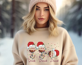 Weihnachtsparty-Sweatshirt, Weihnachts-Hoodie, Damen-Weingläser-T-Shirt, lustiger Weihnachtspullover, Weinliebhaber-Weihnachtspullover, Weihnachtsgeschenke