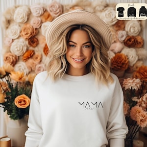 Personalisiertes Mama-Sweatshirt, minimalistisches T-Shirt, Muttertagsgeschenk, moderner Mama-Hoodie, Schwangerschaftsankündigungs-T-Shirt, Geschenk für die neue Mutter Bild 1