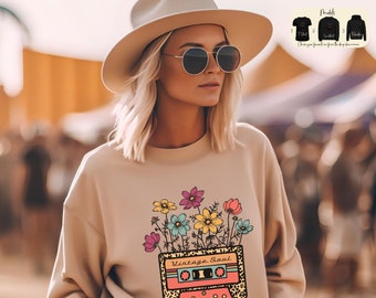 Boho Floral Unisex Sweatshirt, Pflanzen Damen Minimalist Blumen Pullover, Hoodie im Vintage-Look, Wildblumen Geburtstagsgeschenk, Vintage Soul T-Shirt