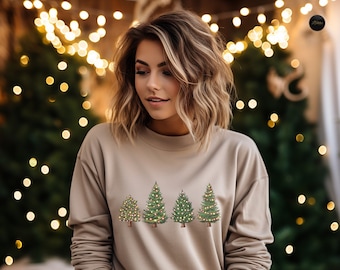 Christmas Tree Sweatshirt, Merry & Bright T-Shirt, Christmas Shirts for Women, Christmas Pullover, Christmas Trees Sweater, Winter Hoodie