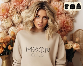 Moon Child Sweatshirt, Womens Boho Jumper, Mystical Shirt, Spiritual Crystal Gift, Healing Quartz Hoodie, Celestial T-Shirt, Moon Sweater