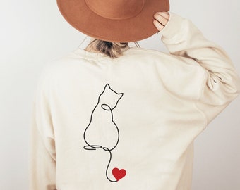 Minimalist Cat Sweatshirt, Cat Line Art Hoodie, Cat Lover Tee, Animal Lover Top, Gift for Cat Mom, Cat Owner T Shirt, Cute Cat Crewneck