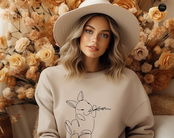 Minimalist Rabbit Sweatshirt, Easter Sweatshirt, Womens Easter T-Shirt, Line Art Rabbit Sweatshirt, Bunny Hoodie, Cute Bunny Easter Sweater