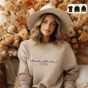 Mama Est 2024 Sweatshirt, Muttertag Shirt, Geschenk für Mama T-Shirt, Weihnachtsgeschenk Pullover, Geburtstagsgeschenk, Retro Mama Hoodie, Schwangerschaft Tee