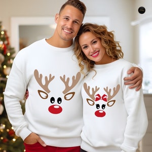 Couple Matching Reindeer Sweatshirts, Cute Christmas Sweaters, Xmas Gifts, Gifts For Him Christmas, Reindeer T-Shirts For Couples Gift