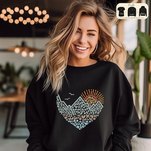 Mountain Heart Sweatshirt, Camping Hoodie, Mountain Silhouette T-Shirt, Mountain Sweater, Nature Boho Sweatshirt, Sunset Shirt, Eclectic Tee