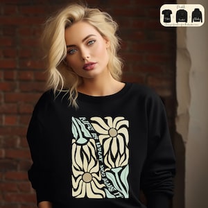 Boho Flower Sweatshirt, Unisex Wildflower Sweater, Women Floral Minimalist T-Shirt, Flower Print Hoodie,  Woman Gift Oversized Flower Shirt