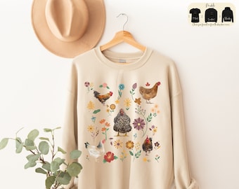 Wildflower Chicken Shirt, Ladies Chicken Tshirt, Chicken T shirt, Chicken Lover, Chicken mom Tee, Cottagecore Farm Girl T-shirt, Farmer Gift
