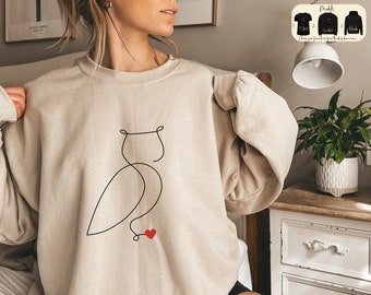 Minimalist Owl Sweatshirt, Cute Owl Hoodie, Owl Lover Shirt, Night Owl T-Shirt, Animal Lover Shirt, Hoodies for Women, Gift for Animal Lover