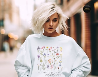 Sweat-shirt à fleurs sauvages, pull à fleurs sauvages, sweat à capuche fleuri, t-shirt à fleurs, cadeau pour femme, chemises pour femmes, chemise à fleurs cadeau meilleure amie