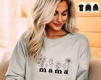 Mama Crewneck Sweatshirt Gift, Mama Sweater, Baby Shower Gift, Pregnancy Reveal T-Shirt, Unisex Sweatshirt Gift for Mom, Wildflowers Hoodie