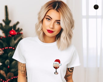 Sweat-shirt de fête de Noël, sweat à capuche de Noël, T-shirt en verre de vin du Père Noël pour femmes, tee-shirt drôle de Noël, pull de Noël pour les amateurs de vin, cadeaux de Noël