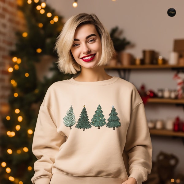 Sweat-shirt arbre de Noël, T-shirt de Noël, Chemises de Noël pour femme, Sweat à capuche de Noël, Pull de Noël, Chemise d'hiver à motif d'arbres