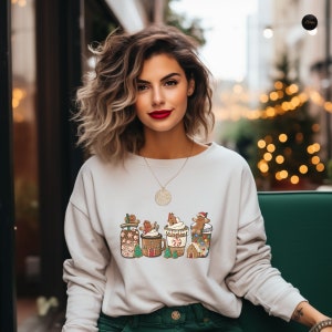 Christmas Coffee Sweatshirt, Gingerbread Christmas Coffee Shirt, Coffee Lover Gift, Latte Drink Hoodie, Women Holiday Sweater, Xmas Tee