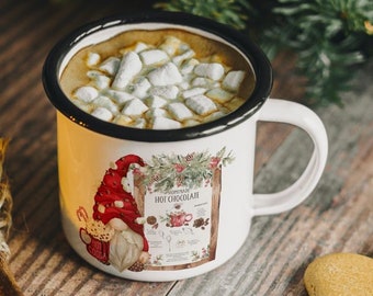 Heiße Kakao-Weihnachts-Emaille-Tasse, Weihnachtsgeschenk für Familienmitglieder, Heiße Kakao-Liebhaber Weihnachtsgeschenke, niedliche Weihnachtstasse