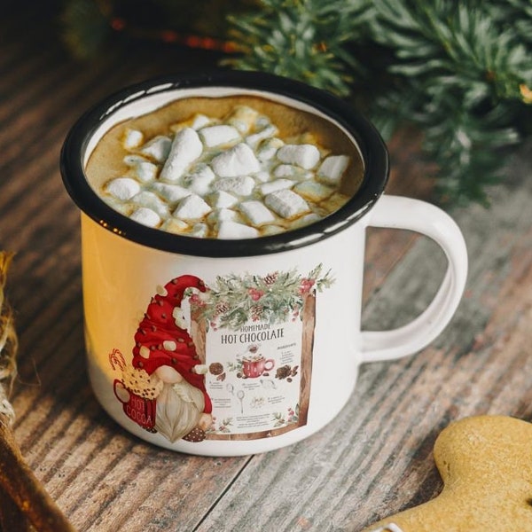 Tasse en émail de Noël au cacao chaud, cadeau de Noël pour les membres de la famille, cadeaux de Noël pour les amateurs de cacao chaud, tasse de Noël mignonne