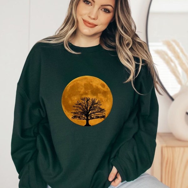 Forest Moon Sweater Sweatshirt, Moon Jumper, Buddhism Tee, Meditation Shirt,  Spiritualism T-Shirt, Moon Phase Sweatshirt, Moon And Tree Tee