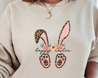 Leoparden Hase Shirt, Frauen Ostern Sweatshirt, süßes Osterhase T-Shirt, Osterkaninchen Sweatshirt, Frauen Ostern Shirt, Frohe Ostern Geschenk