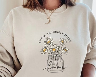 Pflanzen Minimalist Blumen Pullover, Boho Blumen Unisex Sweatshirt, Muttertagsgeschenk, Wildblumen Geburtstagsgeschenk Hoodie, Vintage Soul Shirt