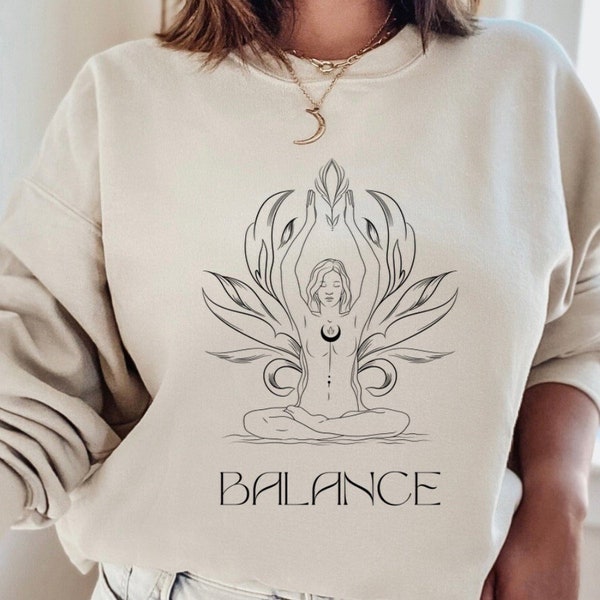 Sweat-shirt minimaliste, chemise d'équilibre, sweat à capuche spirituel, chemise de yoga, sweat-shirt d'équilibre, sweat à capuche yoga, cadeaux de foi pour elle, t-shirt bouddhiste