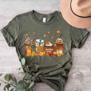 Fall Coffee Shirt, Cute Halloween Pumpkin T-Shirt, Thanksgiving Sweatshirt, Autumn Latte Hoodie, Cozy Chic Pullover, Fall Drink Cups Tee image 1