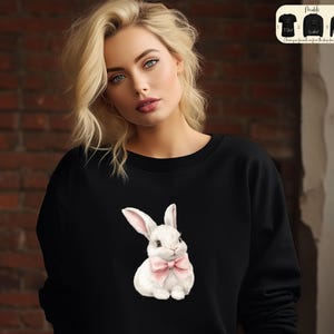 Coquette Bow Bunny Ears Sweatshirt, Cute Easter Bunny T-Shirt, Aesthetic Rabbit Tee, Easter Gift, Soft Girl Spring Outfit, Easter Hoodie
