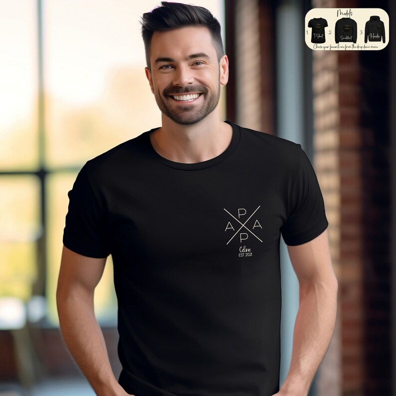 Benutzerdefiniertes Dad-Shirt mit Namen und Jahr, Vater-T-Shirt, Vater-Schwangerschaftsankündigungs-Sweatshirt, Vatertag personalisierte Geschenke, cooler Vater Hoodie Bild 7