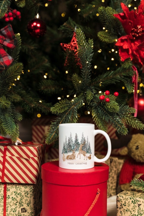 Cute Christmas Mug With Deers, Minimalist Christmas Mug, Christmas