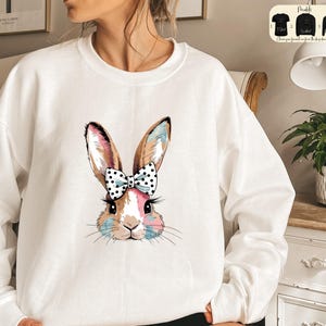 Coquette Bow Bunny Ears Sweatshirt, Cute Easter Bunny T-Shirt, Aesthetic Rabbit Tee, Easter Gift, Soft Girl Spring Outfit, Easter Hoodie