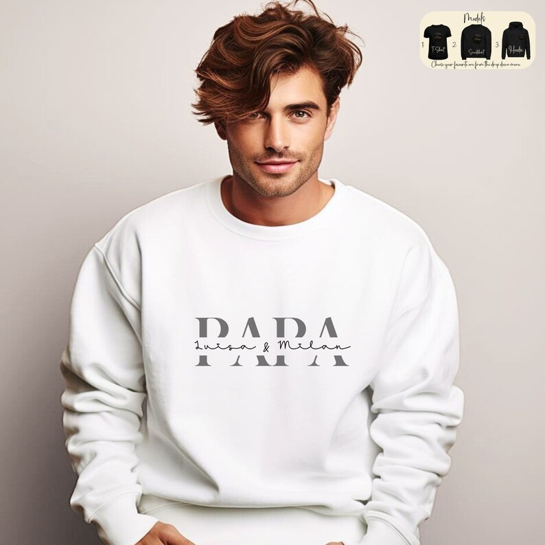 Personalisiertes Papa-Sweatshirt, modernes Papa-T-Shirt, Vatertagsgeschenk, individueller Namens-Papa-Hoodie, Schwangerschaftsankündigung, Geschenk für neuen Papa 2024 Bild 5