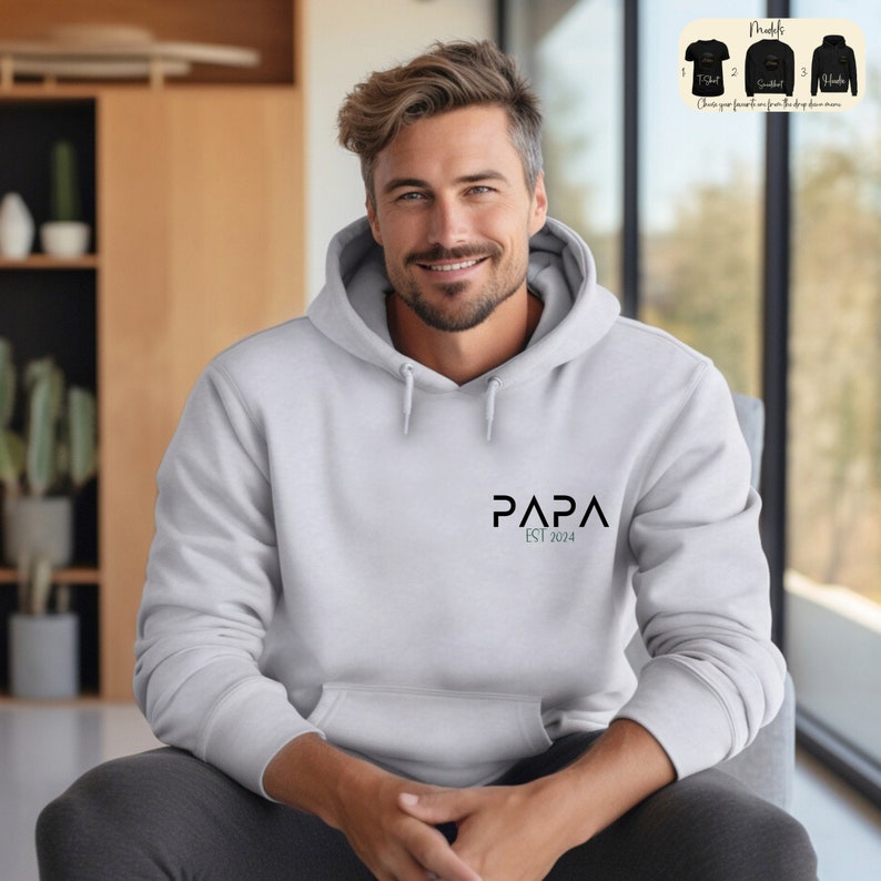 Sweat papa personnalisé, T-shirt papa, cadeau fête des pères, sweat à capuche papa prénom personnalisé, faire-part de grossesse, cadeau nouveau papa, chemise papa 2024 image 5