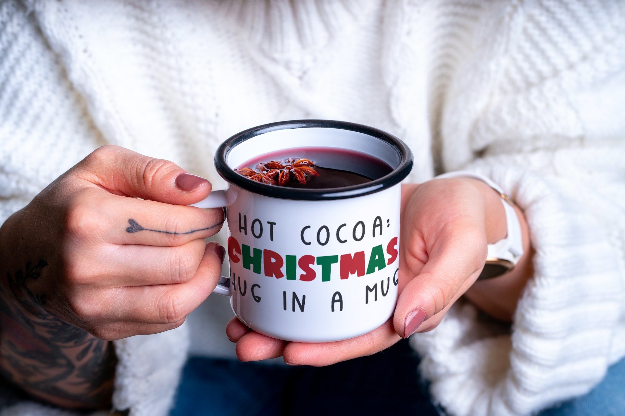 Just A Who Loves Christmas Enamel Mugs Coffee Cups Xmas Party Wine Dessert  Cocoa Chocolate Handle Cup Gifts for Family Friends