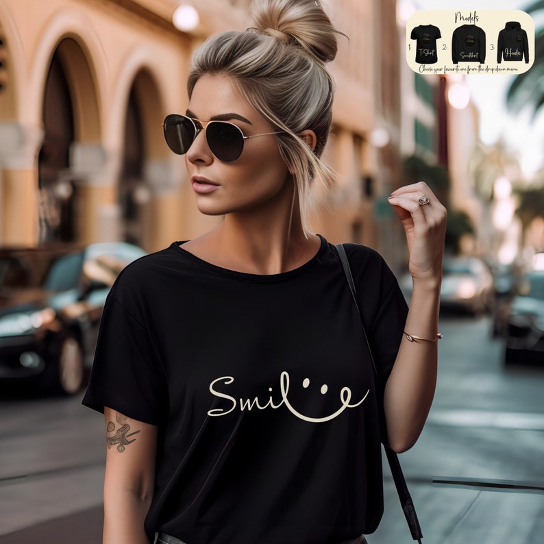 Smile Shirt, Positive Vibes Sweatshirt, Positivity Quote T-Shirt, Smile Hoodie, Graphic Tee For Woman, T-Shirts With Inspirational Sayings zdjęcie 1