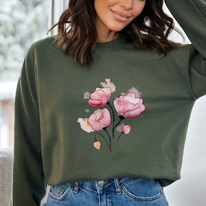 Minimalist Floral Sweatshirt, Boho Floral Hoodie, Spring Flowers T-Shirt, Mothers Day Gift, Wildflower Birthday Gift, Flowers and Plants Tee