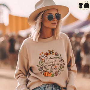 Herbst-T-Shirt, Herbstblätter und Kürbisse - Thanksgiving-Kürbis-Sweatshirt, Herbst-Hoodie, Herbstkranz-Pullover, Cottagecore-Shirt