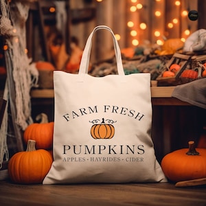 Farm Fresh Pumpkins Tote Bag, Pumpkin Fall Tote Bag, Boho Tote Bag, Aesthetic Autumn Canvas Shoulder Bag, Fall Gifts For Women, Canvas Bag