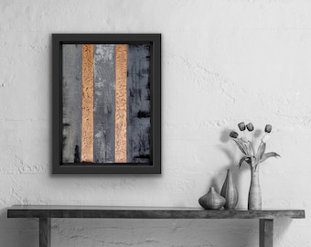 Textured Abstract Painting, Black Copper Stripes, Handmade Canvas Wall Art