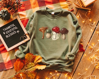 Mushroom Sweatshirt, Cottagecore Fall Tee, Unisex Clothing