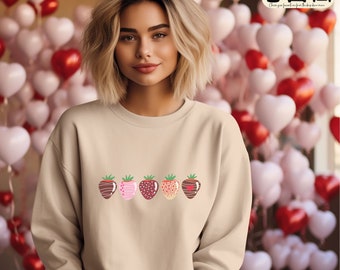Camiseta de fresas cubiertas de chocolate, camiseta de fresa, lindo día de San Valentín, regalo para ella, camiseta de San Valentín, camiseta del día de San Valentín para mujer,