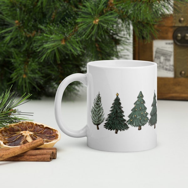 Niedliche Weihnachtsbäume Becher, Frohe Weihnachten Camper Becher, Weihnachtsbäume Kaffeetasse, süße Weihnachtsgeschenke, Bauernhof Bäume Weihnachten Teetasse