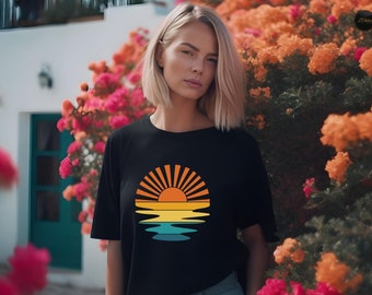 Retro Sunset Rays Wavy Shirt, Vintage Shirt, Retro Sunshine Shirt, Sun Rays Tee, Beachy Vibes Tee, Retro Summer Time , Sunset Tshirt