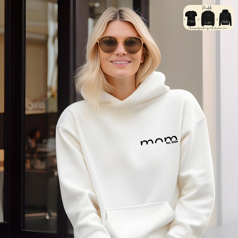 Mom Est 2024 Sweatshirt, Muttertag Shirt, Geschenk für Mama T-Shirt, Minimalistische Geschenk Pullover, Geburtstagsgeschenk, Schwangerschaftansage Hoodie Bild 4