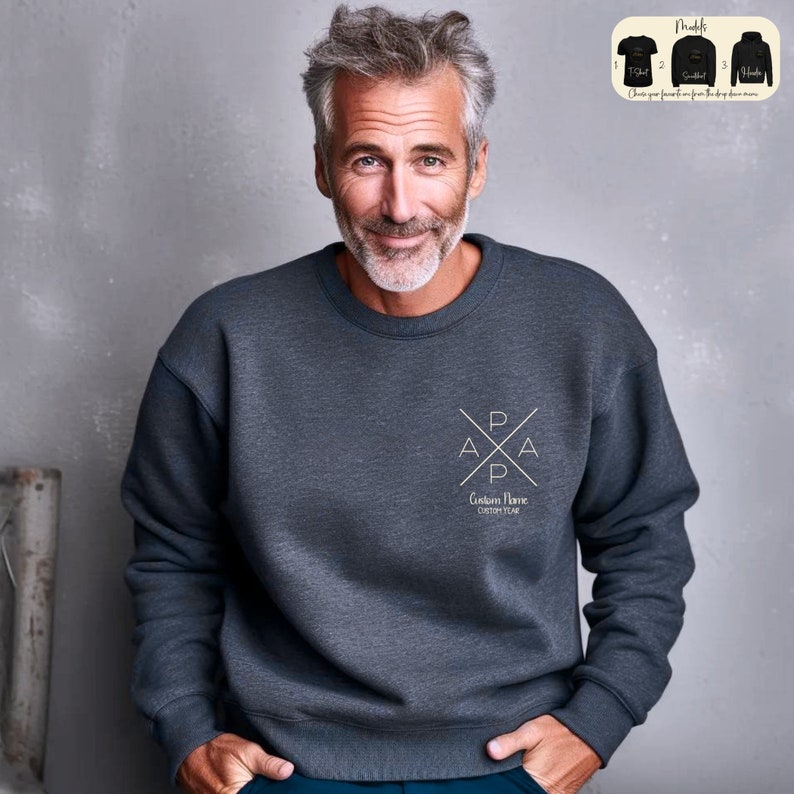 Benutzerdefiniertes Dad-Shirt mit Namen und Jahr, Vater-T-Shirt, Vater-Schwangerschaftsankündigungs-Sweatshirt, Vatertag personalisierte Geschenke, cooler Vater Hoodie Bild 5