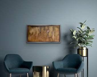 Textured Abstract Gold Painting, Earthy Modern Wall Art, 50x100 cm