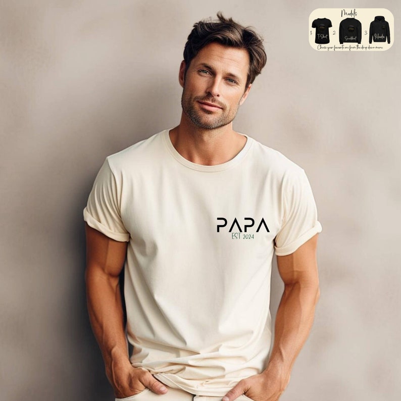 Personalisiertes Papa-Sweatshirt, Papa-T-Shirt, Vatertagsgeschenk, individueller Namens-Papa-Hoodie, Schwangerschaftsankündigung, neues Papa-Geschenk, Papa 2024-Shirt Bild 3