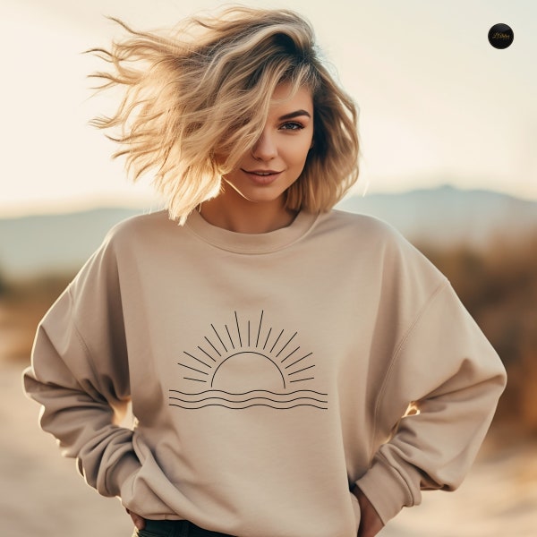 Retro Ozean Sonne Tee, Natur Grafik Tshirt, Frauen Sommer Tee, Sonnenaufgang Shirt für Frauen, Strand Shirts, Sonnenuntergang Sweatshirt, Boho Sommer Tee