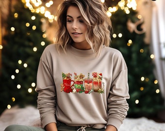 Weihnachten Kaffee Sweatshirt, Weihnachten Hoodie, Weihnachten T-Shirt, Kaffee-Liebhaber Geschenk, Winter Weihnachten Schneemann Latte, Kaffee-Liebhaber Pullover